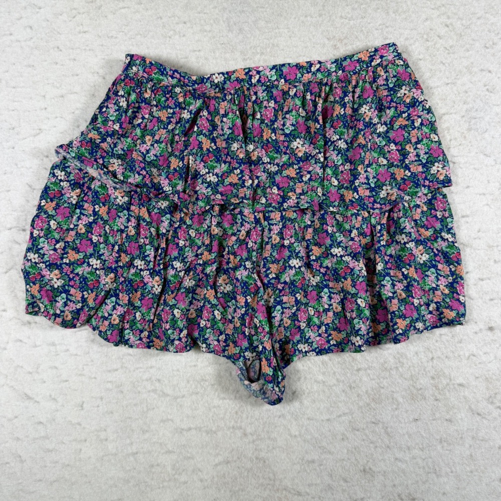 Zara Floral Ruffle Skort Womens Medium Multicolor Ditsy Print Tiered Mini Shorts - Picture 2 of 8